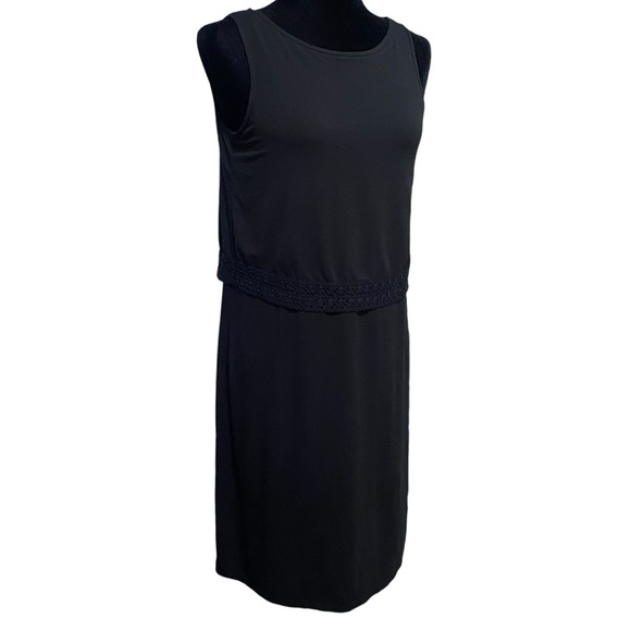 J Jill Wearever Black Layered Crochet Trim Sleeveless Dress XS Travel Boho - Picture 3 of 9